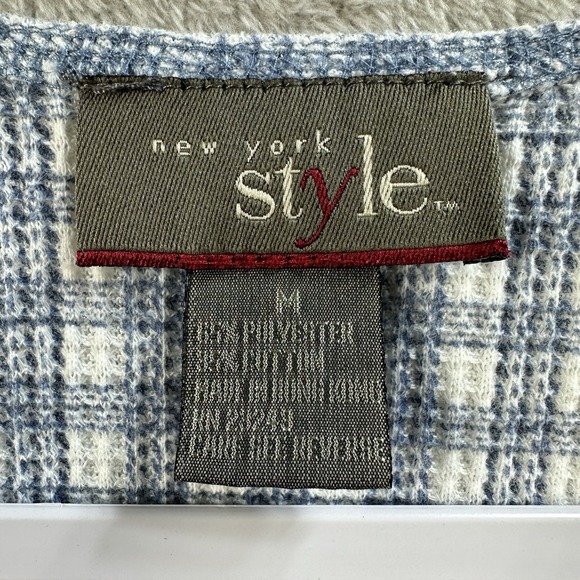 Vintage New York Style Women's M Long Vest Blue Gingham Waffle‎ knit Cottagecore - Picture 2 of 7